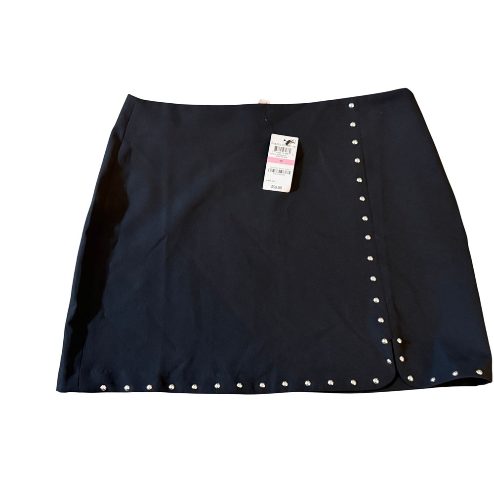 NWT Bar III Womens Studded Faux Wrap Mini Skirt Deep Black 100060272 Size 10 NEW